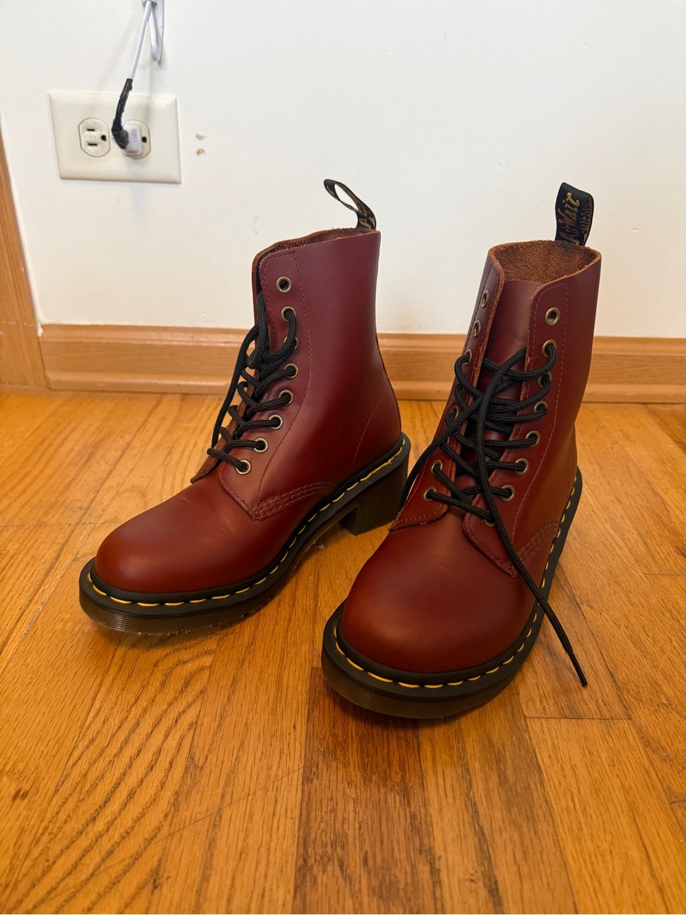 Dr. Martens Clemency Burgundy 8-Eye Lace-Up Leather Boots